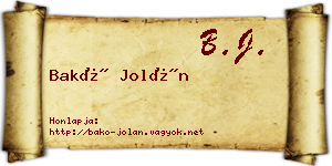 Bakó Jolán névjegykártya