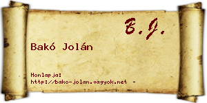 Bakó Jolán névjegykártya
